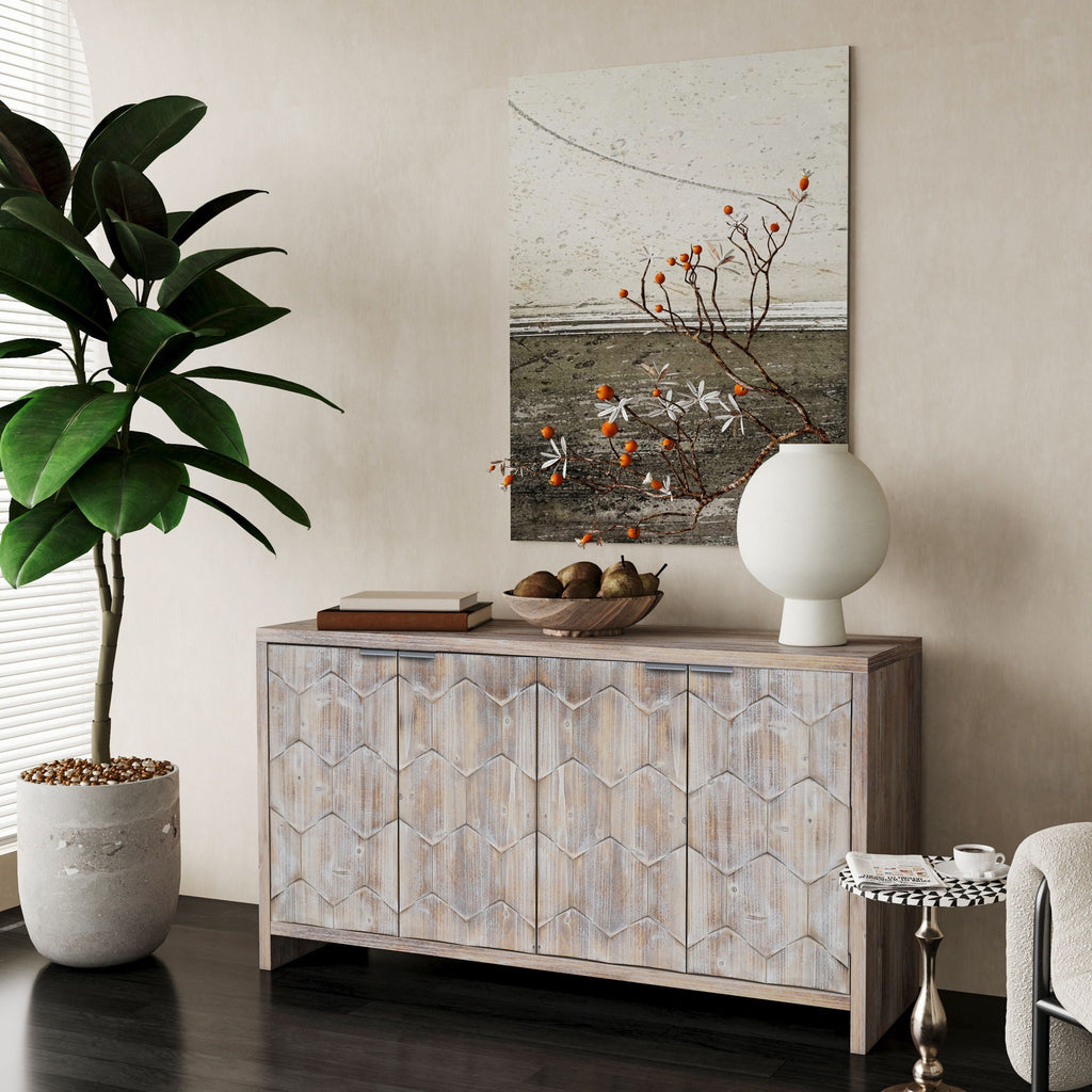 Farmhouse Style Wooden Sideboard with Adjustable Shelves - Light Brown