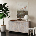 Farmhouse Style Wooden Sideboard with Adjustable Shelves - Light Brown