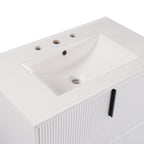 Bathroom Vanity With Ceramic Sink and Fluted Design - Dark Green, White, Light Brown