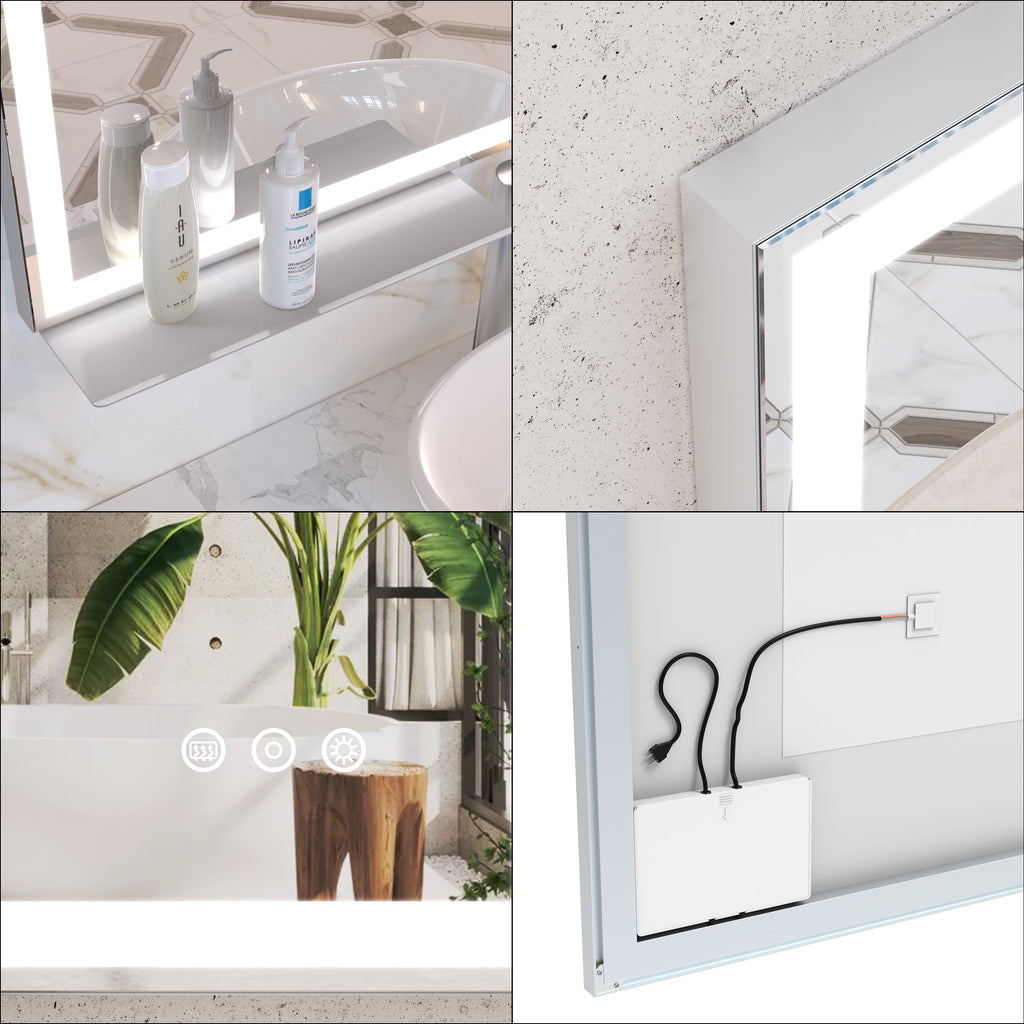 48x36 Inch LED Bathroom Vanity Mirror with Adjustable Lights - Aluminium