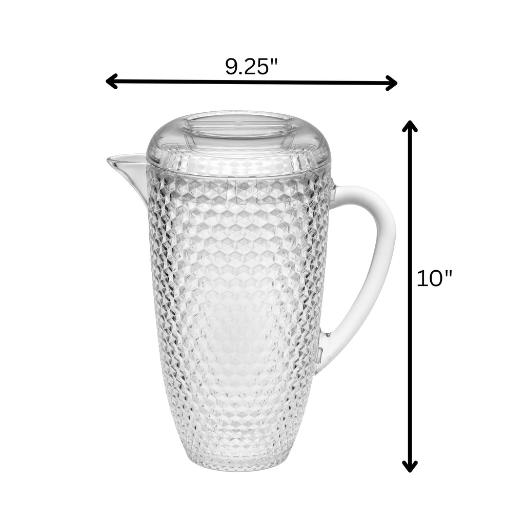 Diamond Cut Unbreakable Plastic Water Pitcher with Lid - Clear Acrylic