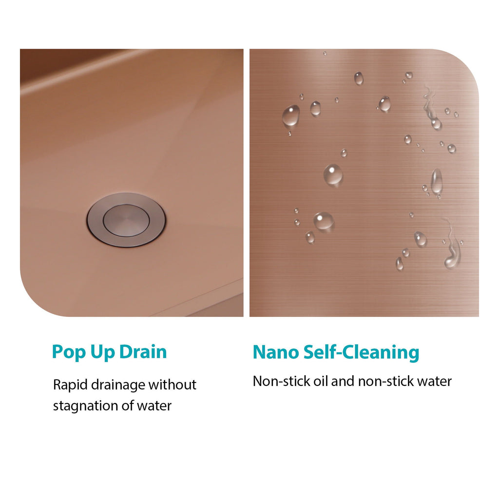 Stainless Steel Bathroom Sink with Pop Up Drain - Rose Gold 19" x 15"