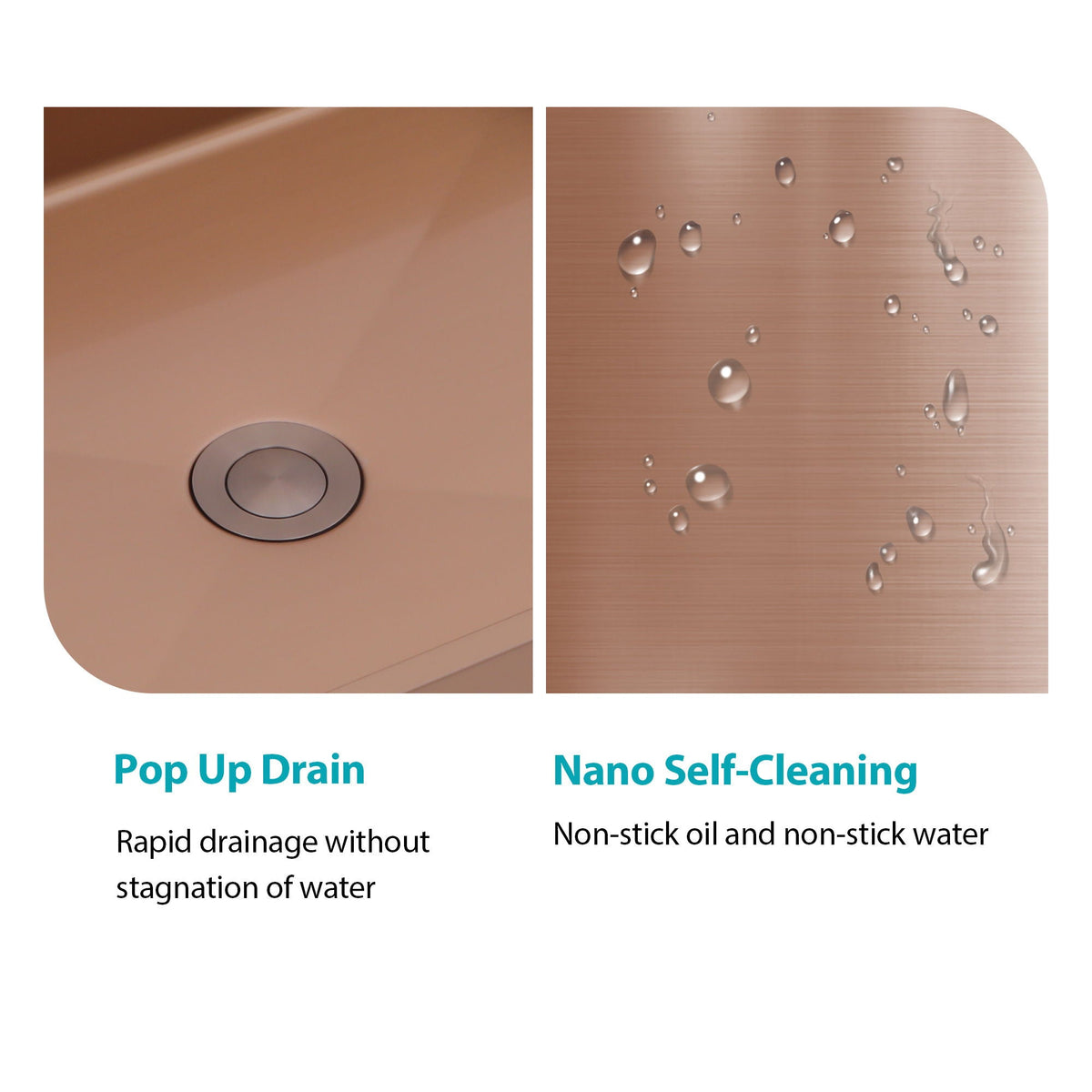 Stainless Steel Bathroom Sink with Pop Up Drain - Rose Gold 19" x 15"