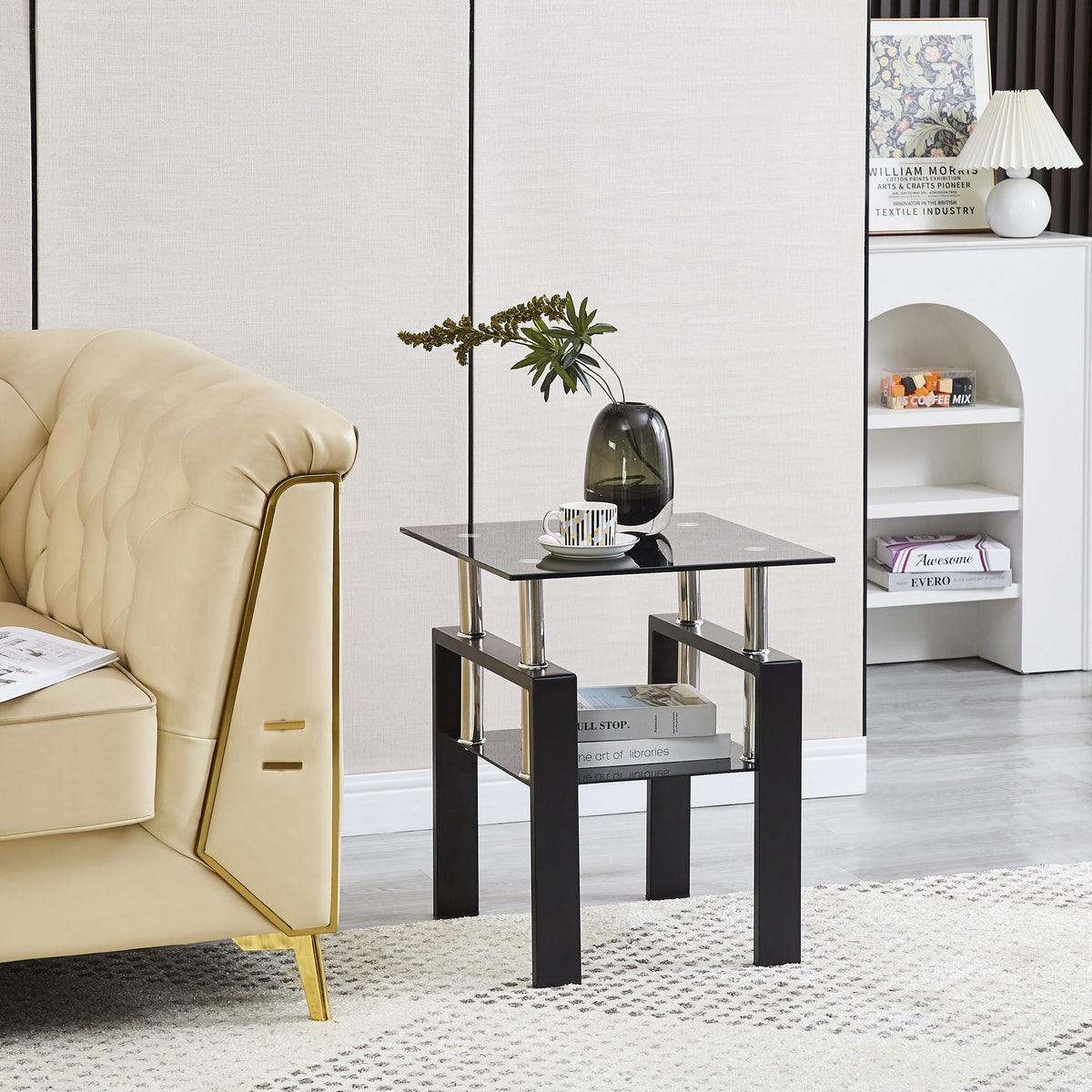 Tempered Glass Coffee Table with Storage - Black or White