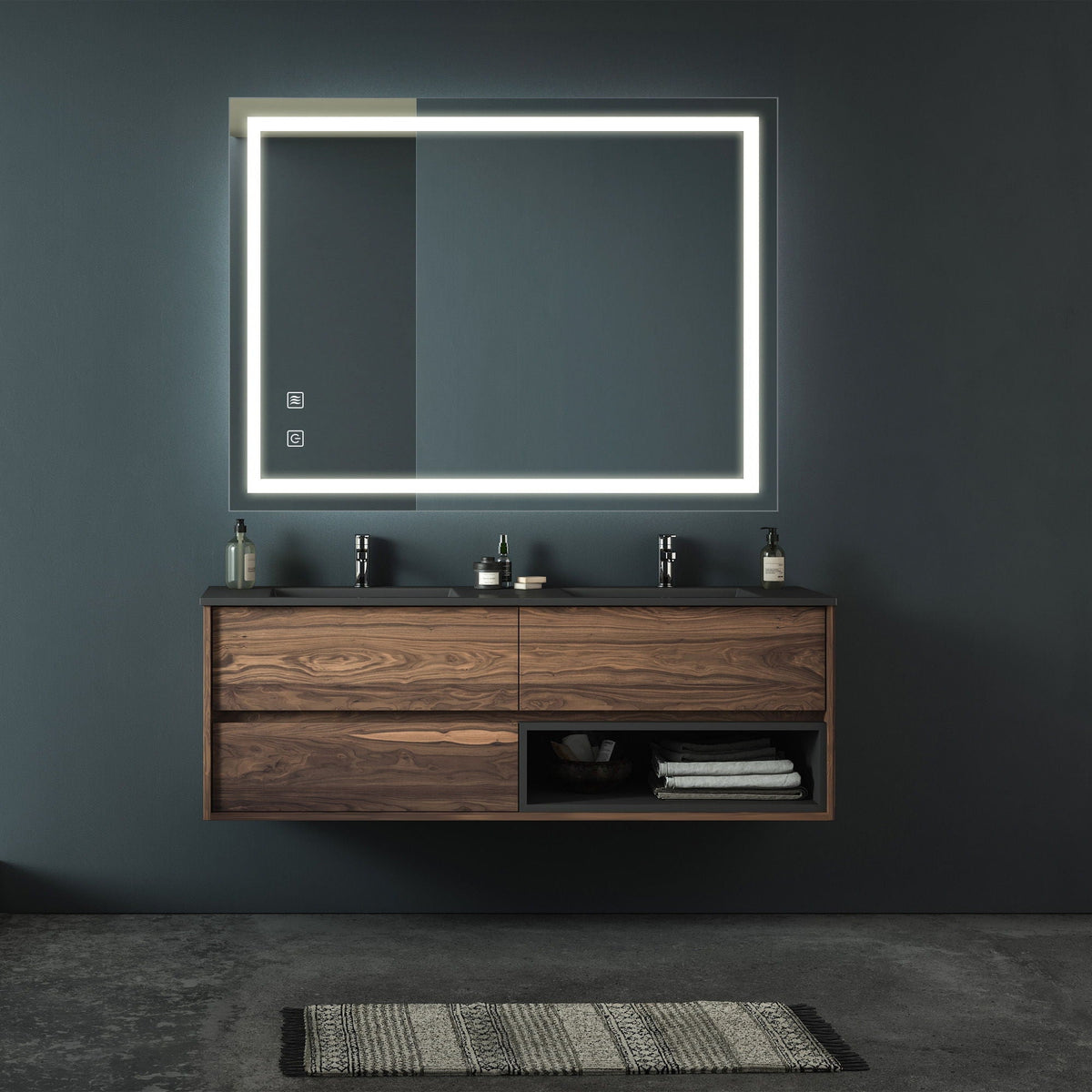 Bathroom Vanity Mirror with Front Lighting and Anti-Fog - Pearl Silver