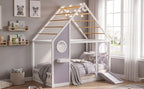 Twin House Bed with Slide and Light Strip