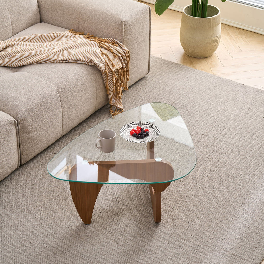 Modern Center Coffee Table with Tempered Glass Top - Light Brown, Black, Dark Brown