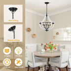 5-Light Farmhouse Chandelier with Dual-Mount Design - White