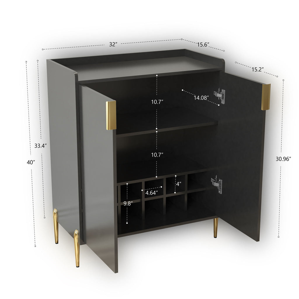 Wine Bar Cabinet with Adjustable Shelf and Soft-Closing Doors - Black or Blue