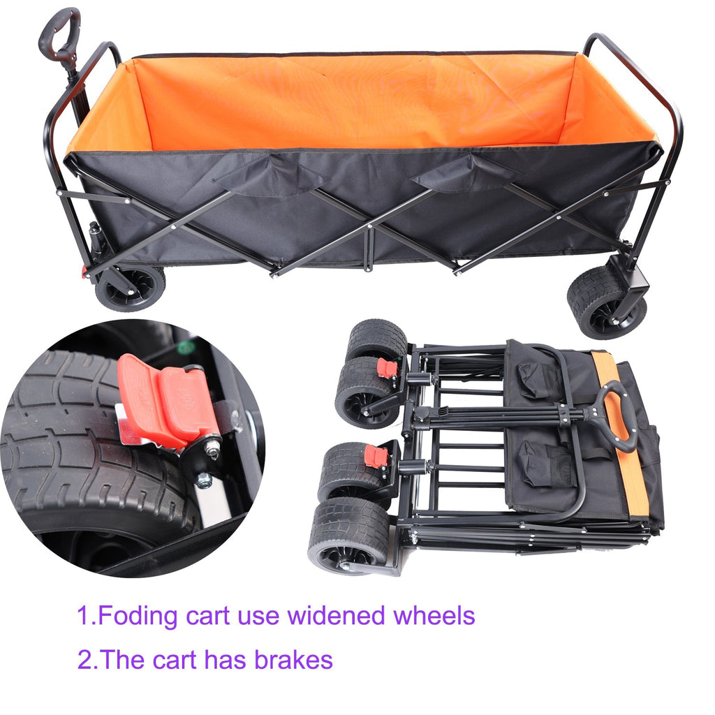 Large Capacity Folding Outdoor Wagon Cart with Extender - Black & Orange