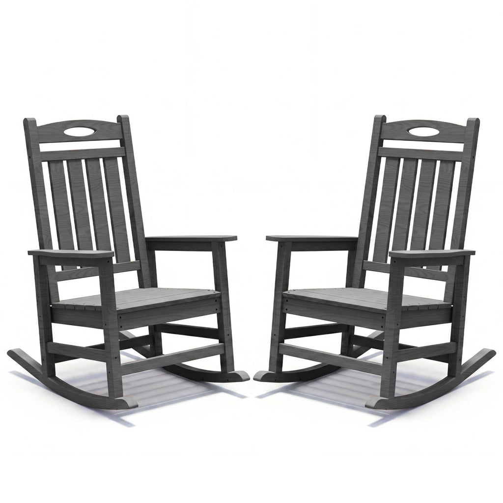 Grey Outdoor Rocking Chair Set of 2 with Oversized HDPE Frame - For Adults
