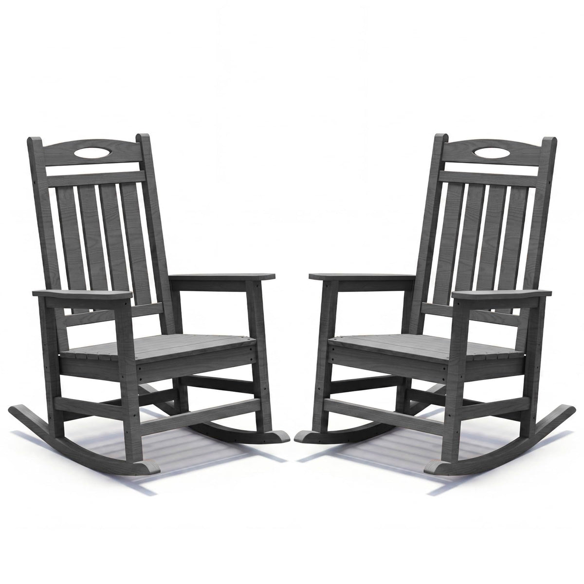 Grey Outdoor Rocking Chair Set of 2 with Oversized HDPE Frame - For Adults