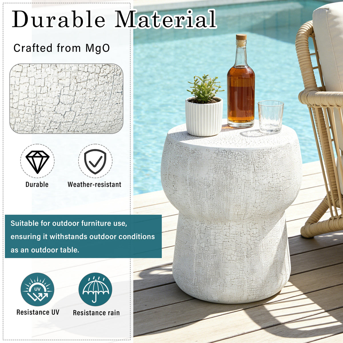 Outdoor Patio Accent Table with Crack Process - Magnesium Oxide Finish