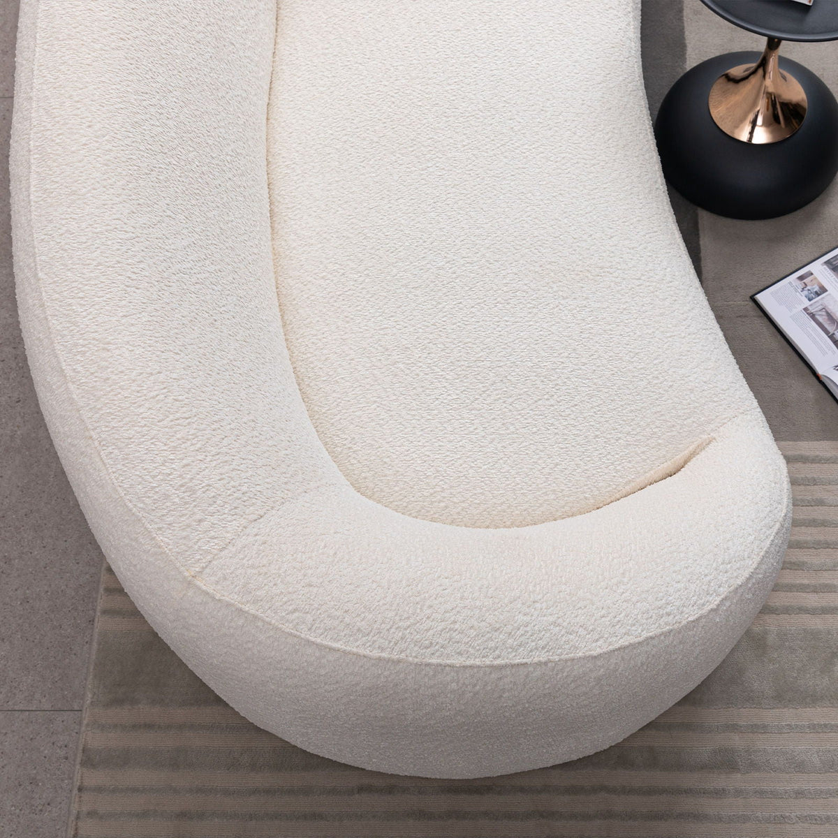 Curved 3 Seater Sofa for Living Room with Deep Seating - White