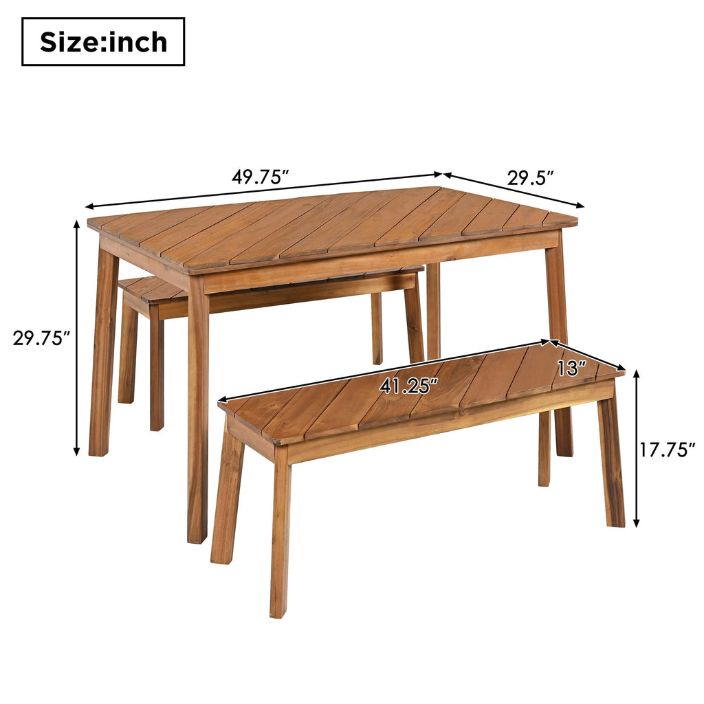 Acacia Wood 3-Piece Dining Set with Modern Grain - Natural Finish