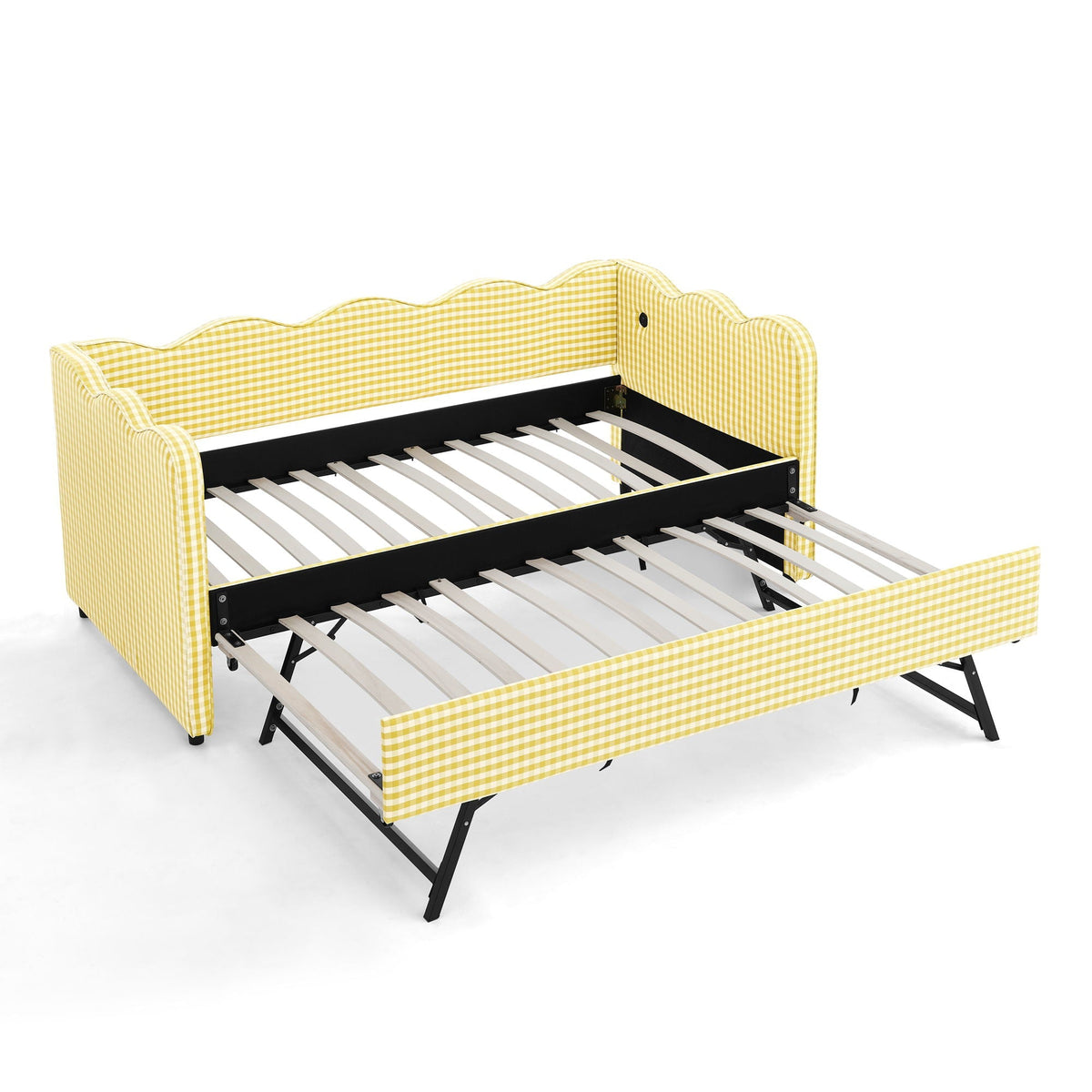 Gingham Daybed with USB Charging Port and Wave-Shaped Design - Multiple Colors