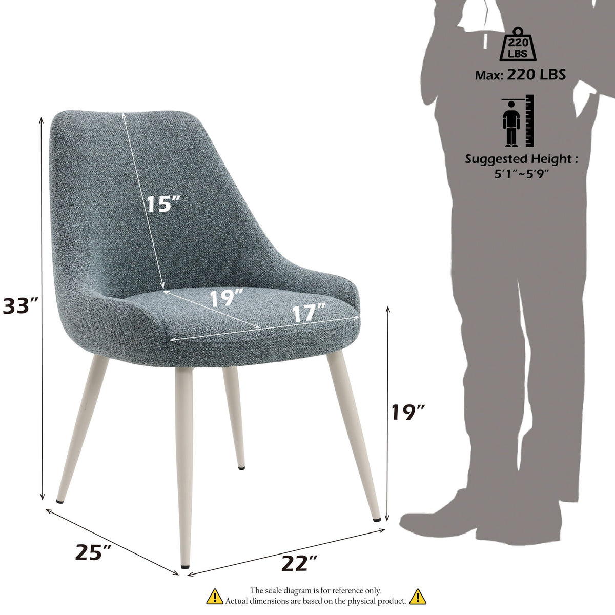 Light Blue Table Side Chair with Boucle Upholstery - Modern & Contemporary