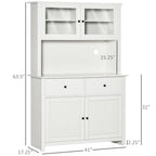 Antique White Kitchen Buffet Hutch with Glass Doors and Storage
