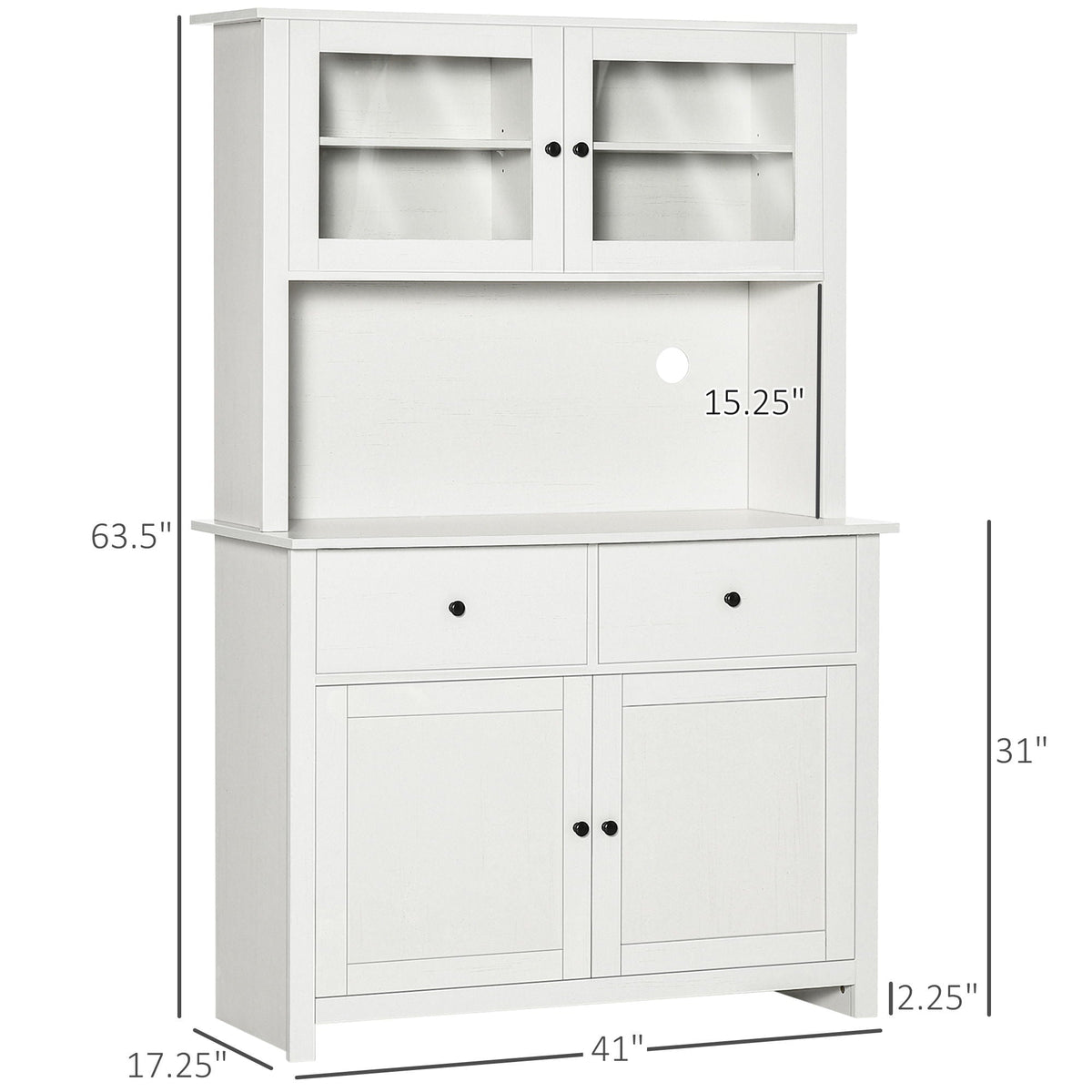 Antique White Kitchen Buffet Hutch with Glass Doors and Storage