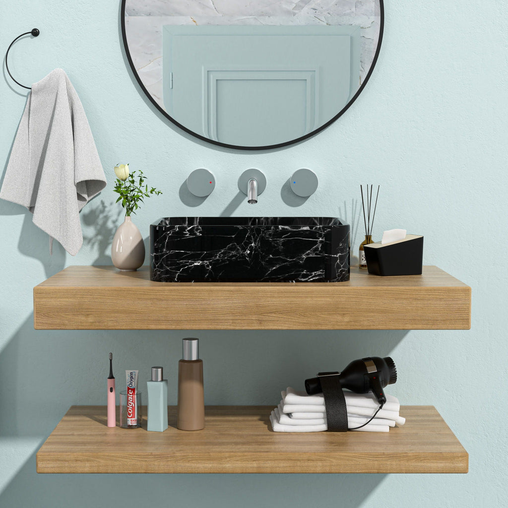 Rectangular Vessel Bathroom Sink with Sleek Black and Gray Ceramic Finish