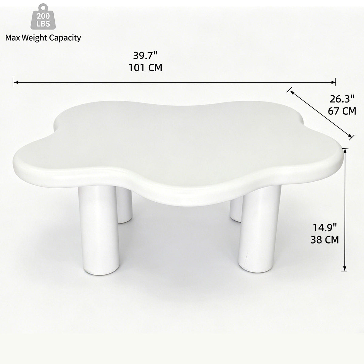 Cloud Shaped Coffee Table with 4 Round Legs - White, Black, or Light Brown