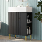 Bathroom Vanity with Single Ceramic Sink and Side Storage - Multiple Colors
