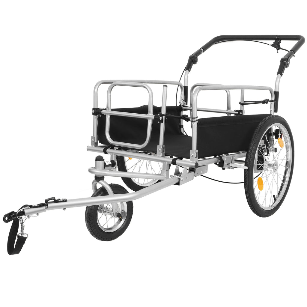 3-in-1 Heavy-Duty Bike Cargo Trailer with Steel Frame & Suspension - Black + Gray