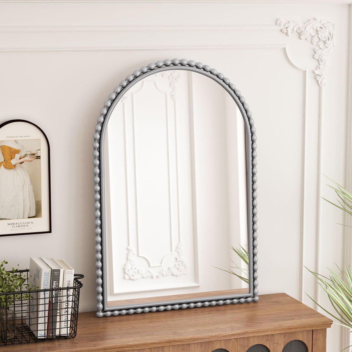 Vintage Iron Art Arch Mirror with Table & Wall Display Options - Gold or Pearl Silver