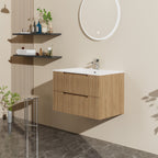 30" Wall Mounted Bathroom Vanity with Sink and Soft Close Drawers - Walnut
