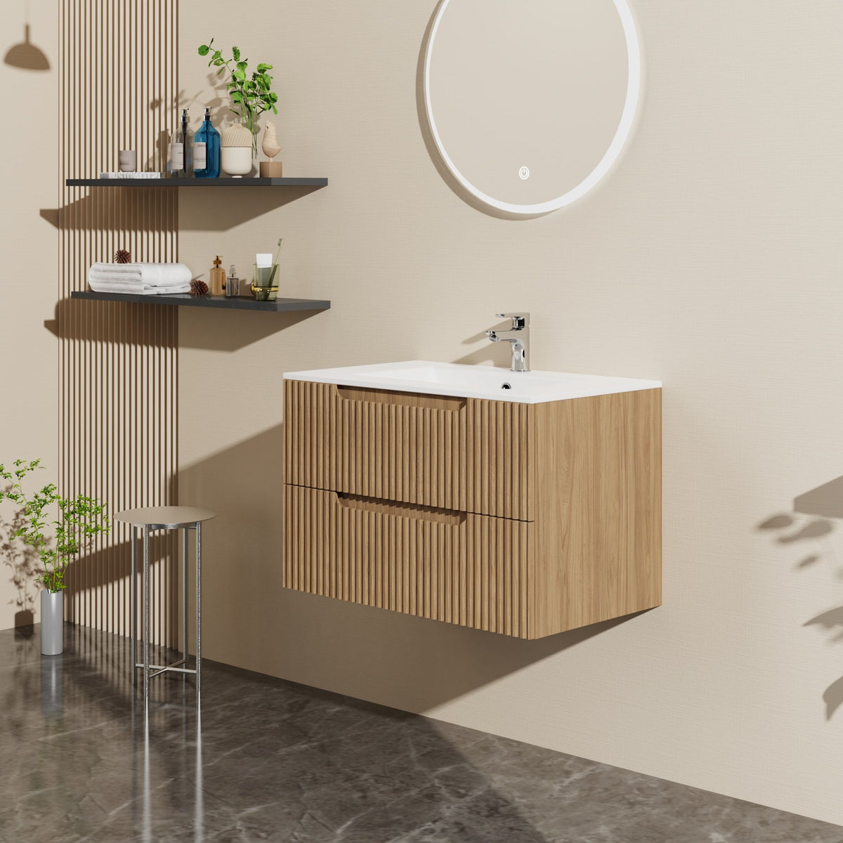 30" Wall Mounted Bathroom Vanity with Sink and Soft Close Drawers - Walnut