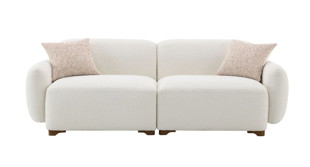 Beige Boucle Stationary Sofa with 2 Toss Pillows