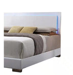 White Faux Leather Panel Bed with LED Light - White