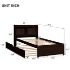 Twin Bed With Trundle and Bookcase Headboard - Wood Frame, Multiple Colors