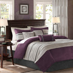Faux Suede 7 Piece Queen Comforter Set with Embroidered Pillows - Purple
