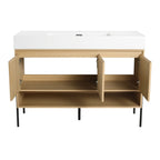 Modern Bathroom Vanity Combo with Single Resin Sink and Storage Cabinet - Light Brown