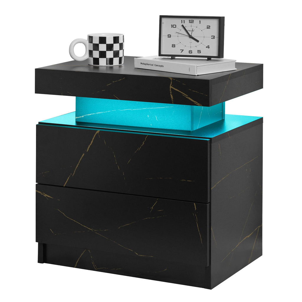 Modern LED Nightstand with Two Drawers and Adjustable Lighting - Black Gold