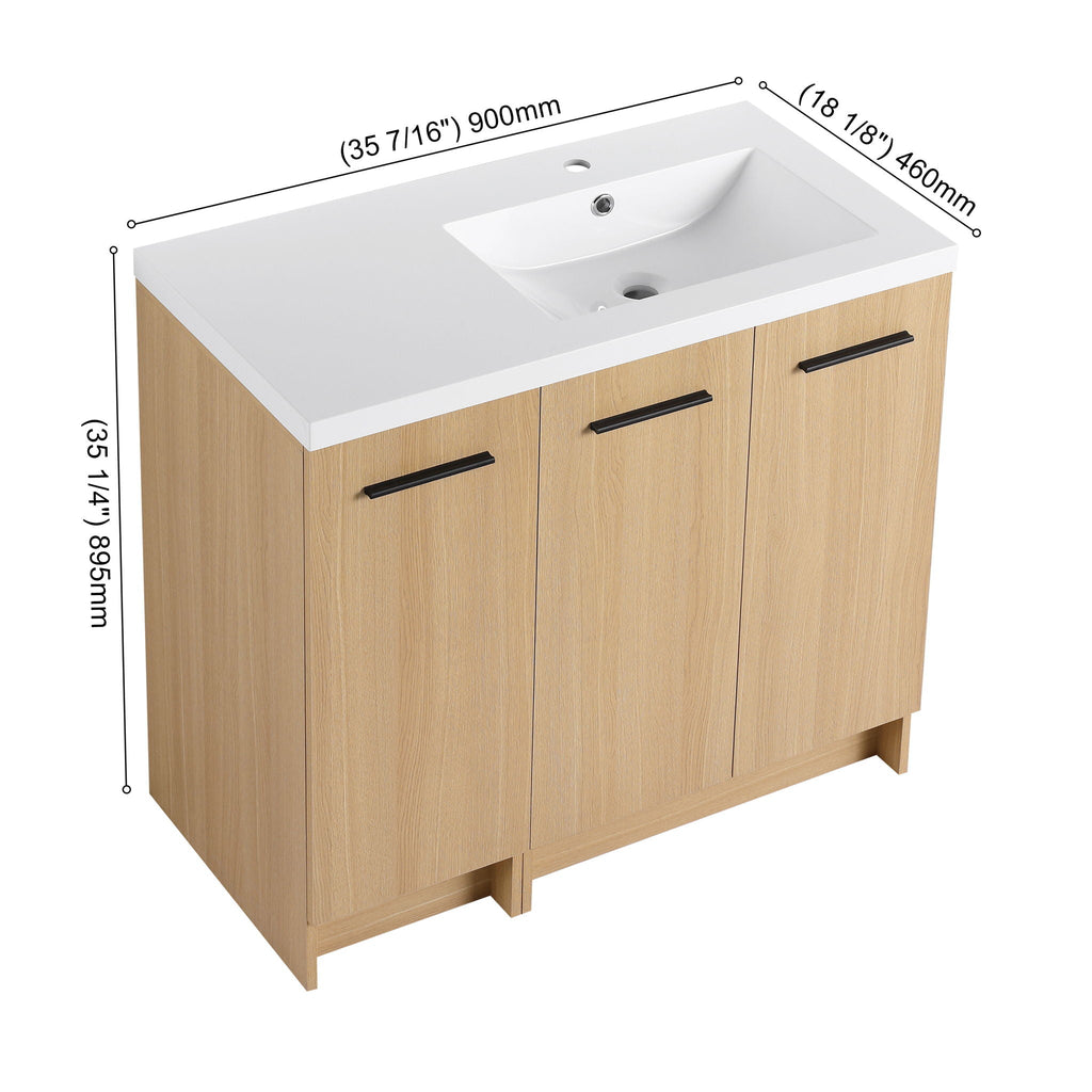 Wall Mounted Floating Bathroom Vanity with Modular 3-Door Cabinet - Light Brown