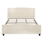 King Size Bed Frame with Upholstered Teddy Velvet Headboard - White