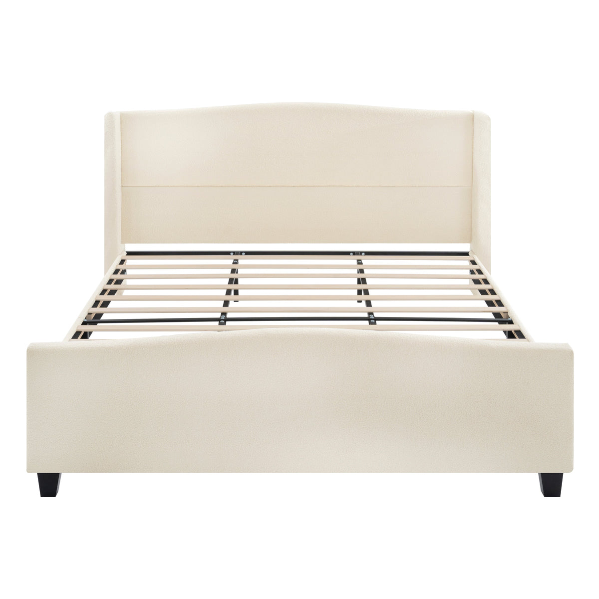 King Size Bed Frame with Upholstered Teddy Velvet Headboard - White