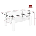 Modern Rectangular Coffee Table with Glass Top and Storage Shelf - White, Gray, Dark Gray, Dark Brown