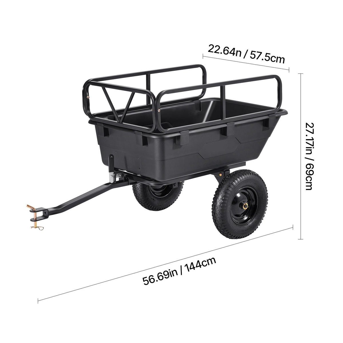 500 lbs Capacity Dump Trailer with Plastic Hopper - Black