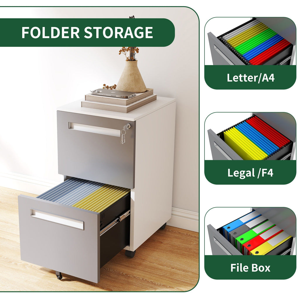 2-Drawer Mobile File Cabinet with Lock - White