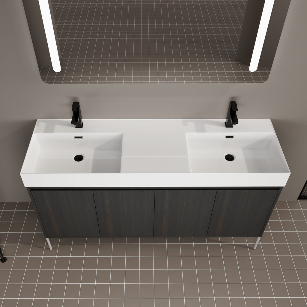 Freestanding Bathroom Vanity With Resin Sink And Storage Cabinet