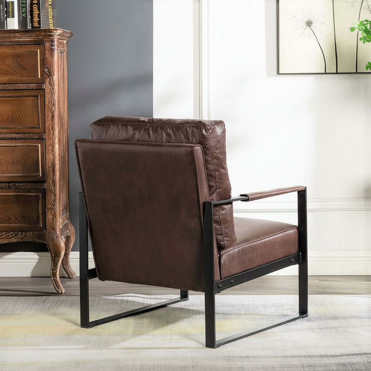 Classic Mid Century Modern Accent Chair with Square Metal Frame - Multiple Colors