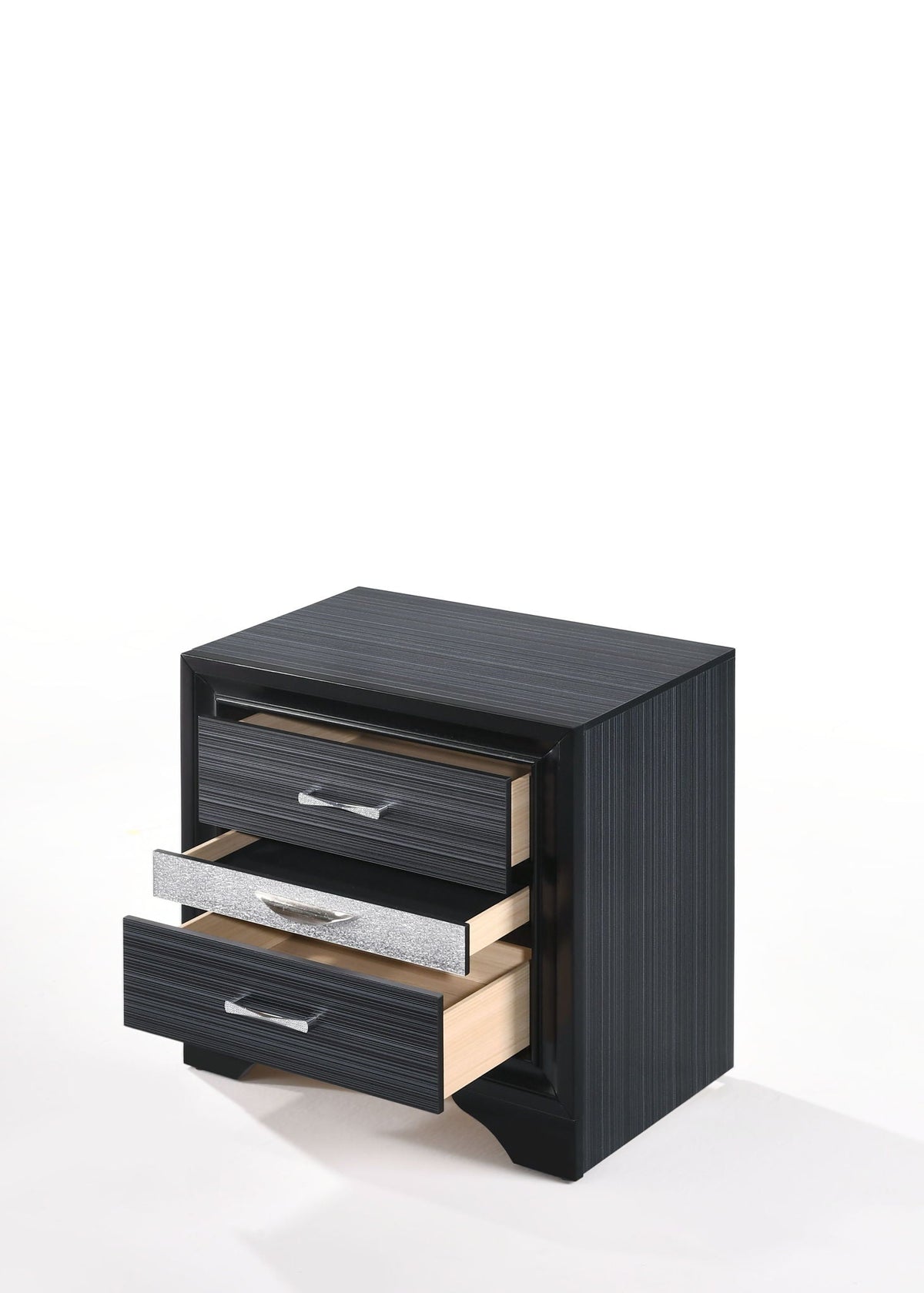 Chic Design Accent Nightstand with Felt-Lined Jewelry Drawer – White, Black, or Dark Gray
