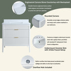 Fully Assembled 36'' Bathroom Vanity with Carrara Stone Top - White