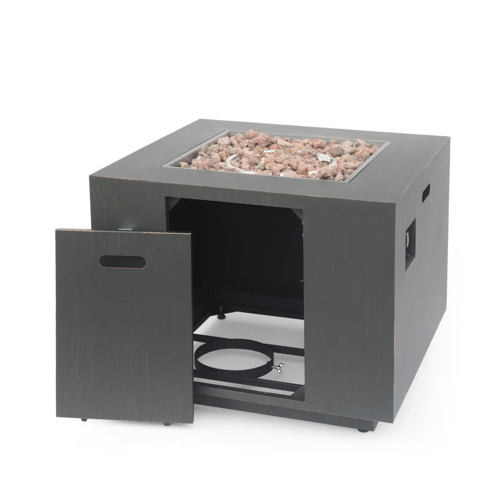 Outdoor Iron Square Propane Fire Pit with 50,000 BTU - Brushed Brown