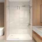Frameless Sliding Bathtub Door with Tempered Glass - Black or Gray