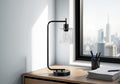 Modern Black Table Lamp with USB Port and Glass Shade