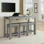59 Inch Bar Table and Chair Set with Power Outlet - Solid Wood & MDF
